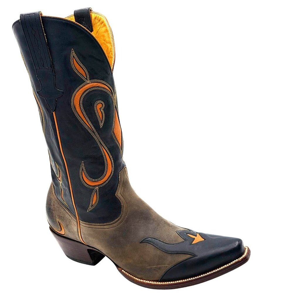 Heritage Boots Taupe Gray Orange Suede Leather Cowboy Western Boots Mens 10 CBC